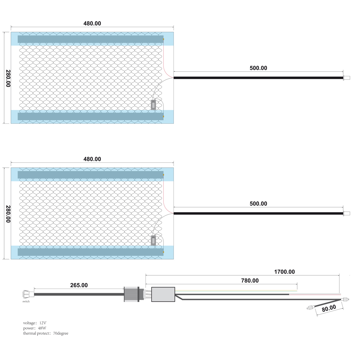Sitzheizung, 3-stufig einstellbar, 12 Volt