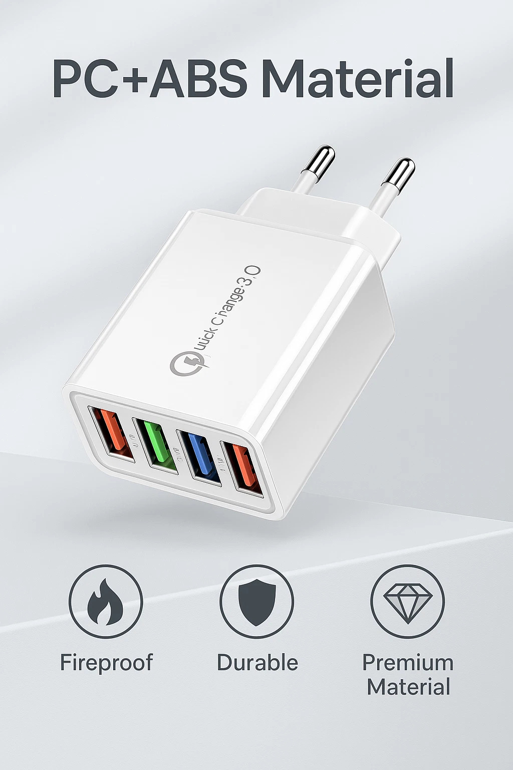 4-Port USB Schnellladegerät QC 3.0 Netzteil Adapter 5V/3.1A – Weiß