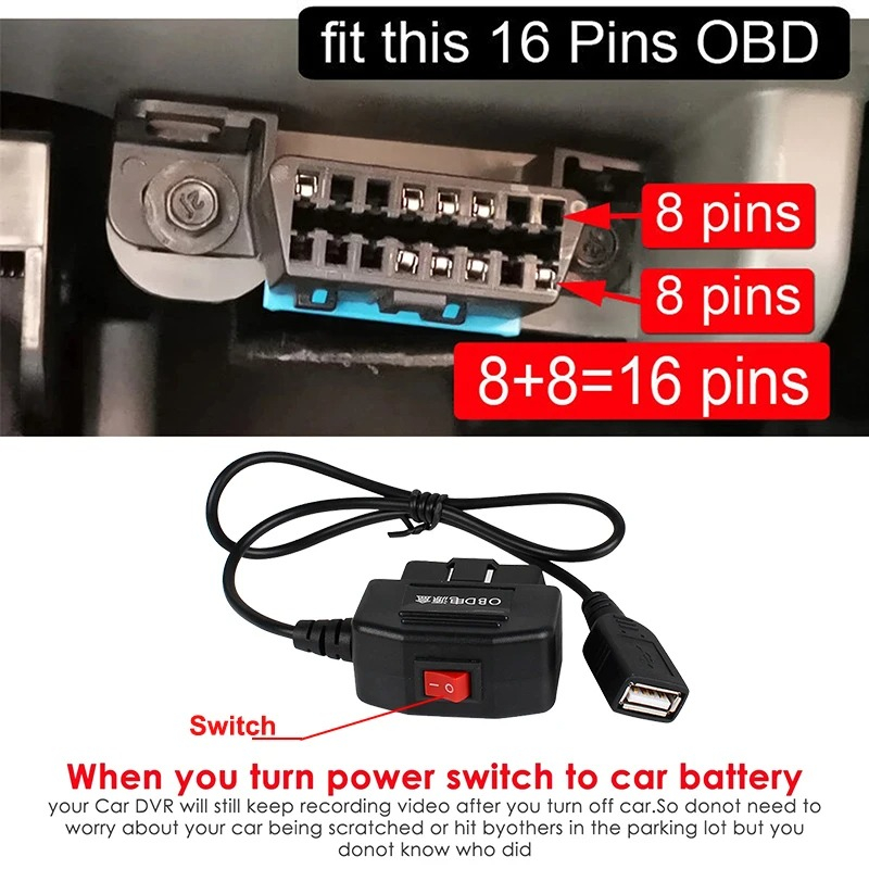 OBD Stromversorgung für Dashcam und DVR 24 Stunde Parküberwachung