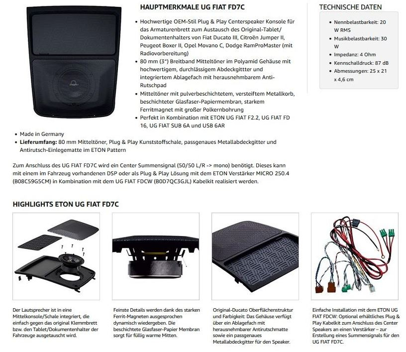 Eton FIAT-FD7C Fiat Ducato Center Speaker