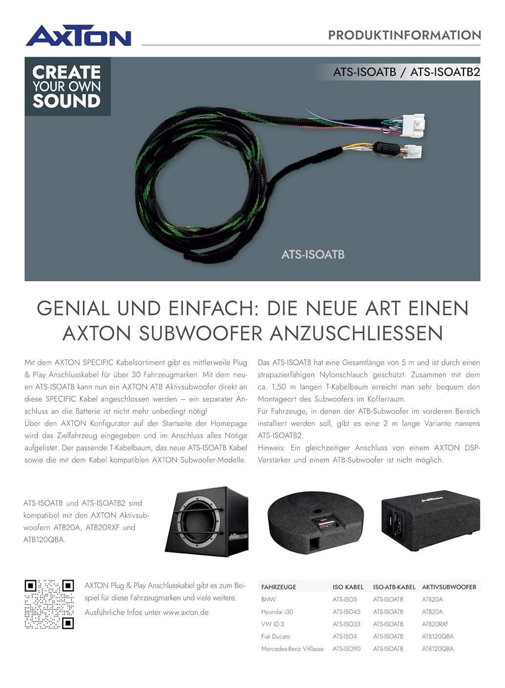 AXTON ATS-ISOATB2 SPECIFIC P&P Anschlusskabel 2m ATB-Subwoofer
