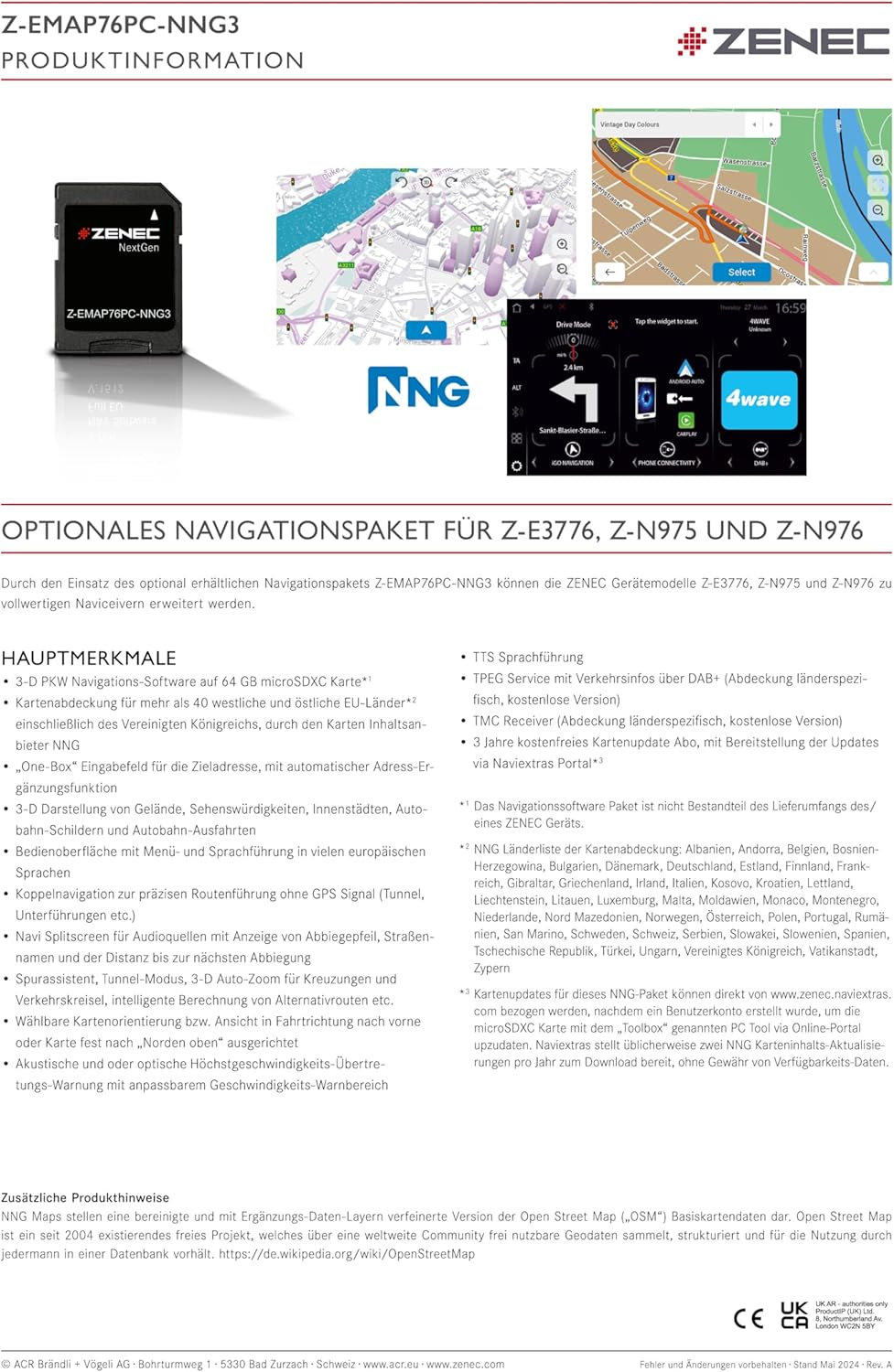 Z-x76 Prime 64 GB SD-Karte EU-Karte für PKW