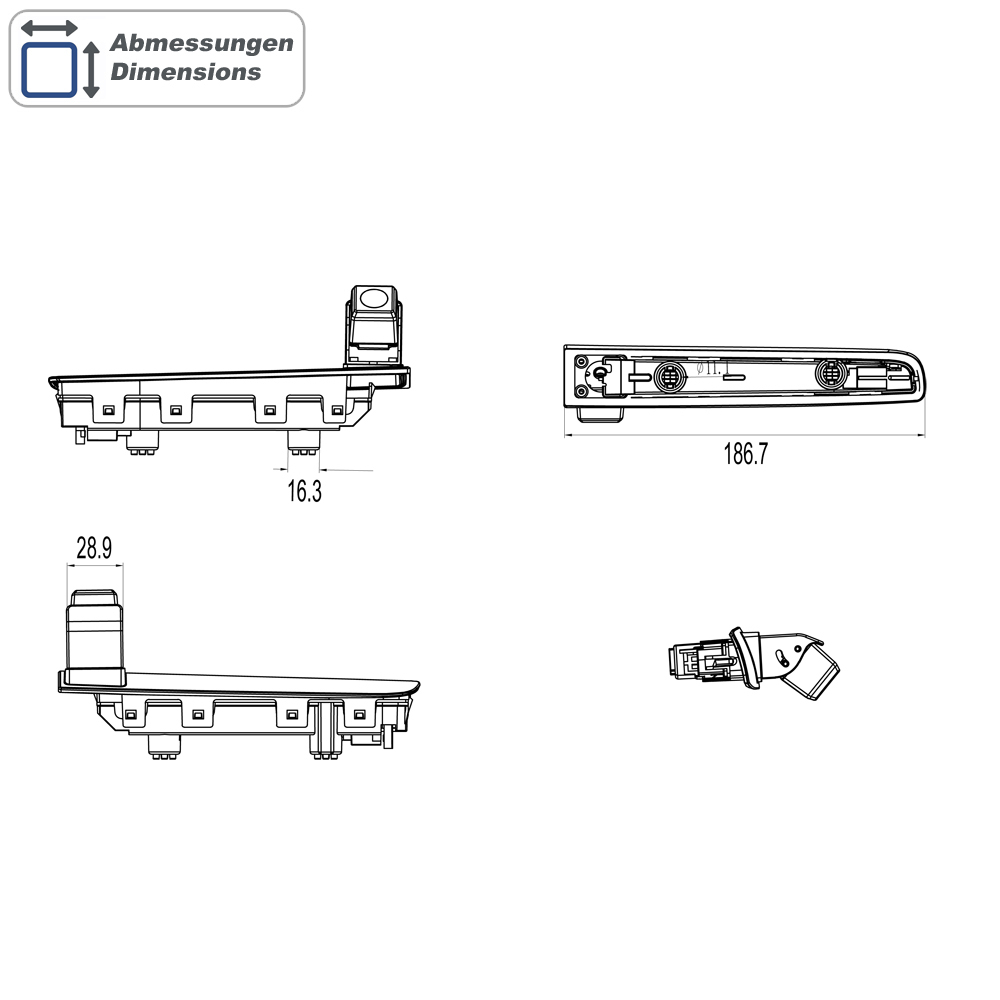 Kamera (CVBS), für Volkswagen T5 und T6 / T6.1 mit Flügeltüren bis MJ2021