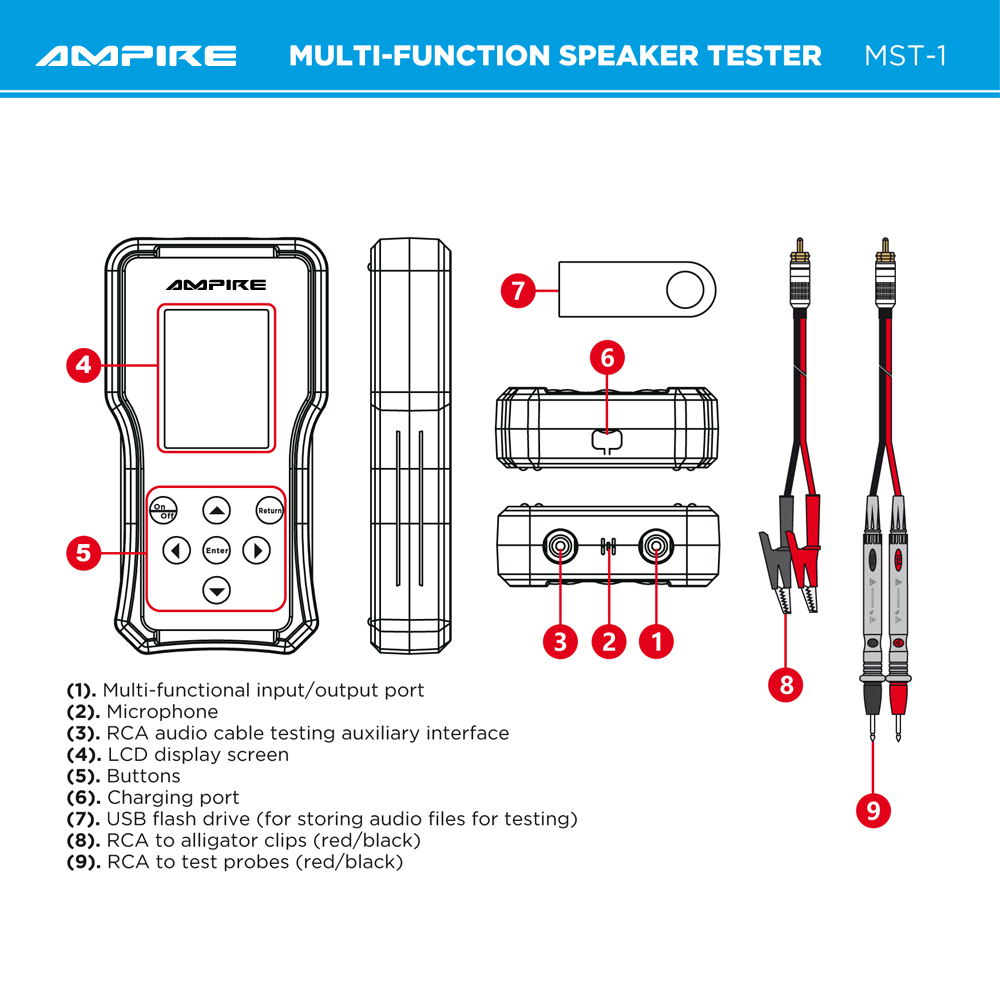 AMPIRE Multifunktions-Audiotestgerät für den Einbauprofi