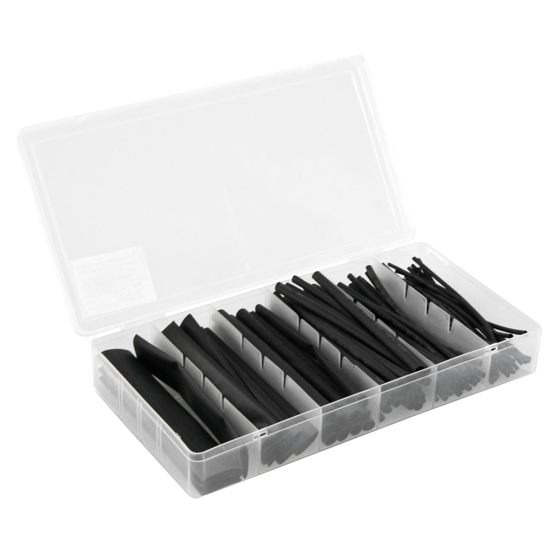 Schrumpfschlauch-Set, 100-teilig in Sortimentsbox, schwarz