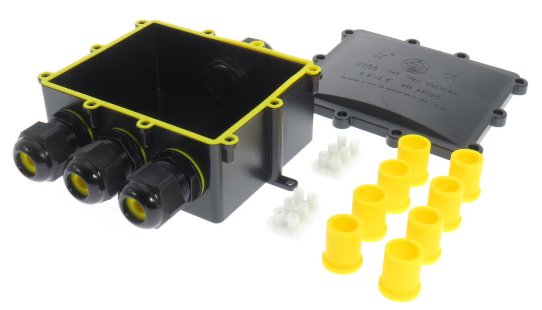 Verteilerdose, 4 Wege, 112x92x47 mm, wasserdicht IP68, Edelstahlschrauben