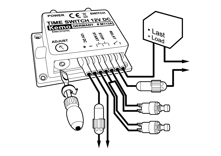 Zeitrelais Zeitschalter 12V DC max 3A einstellbar ca. 2sek - 23Min M113A Kemo