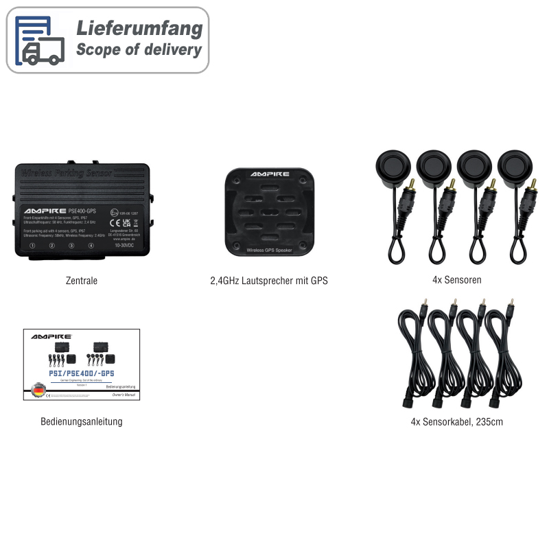 Einparkhilfe für Front-Stossfänger, GPS gesteuert, Schwarz matt, Einbau-Montage