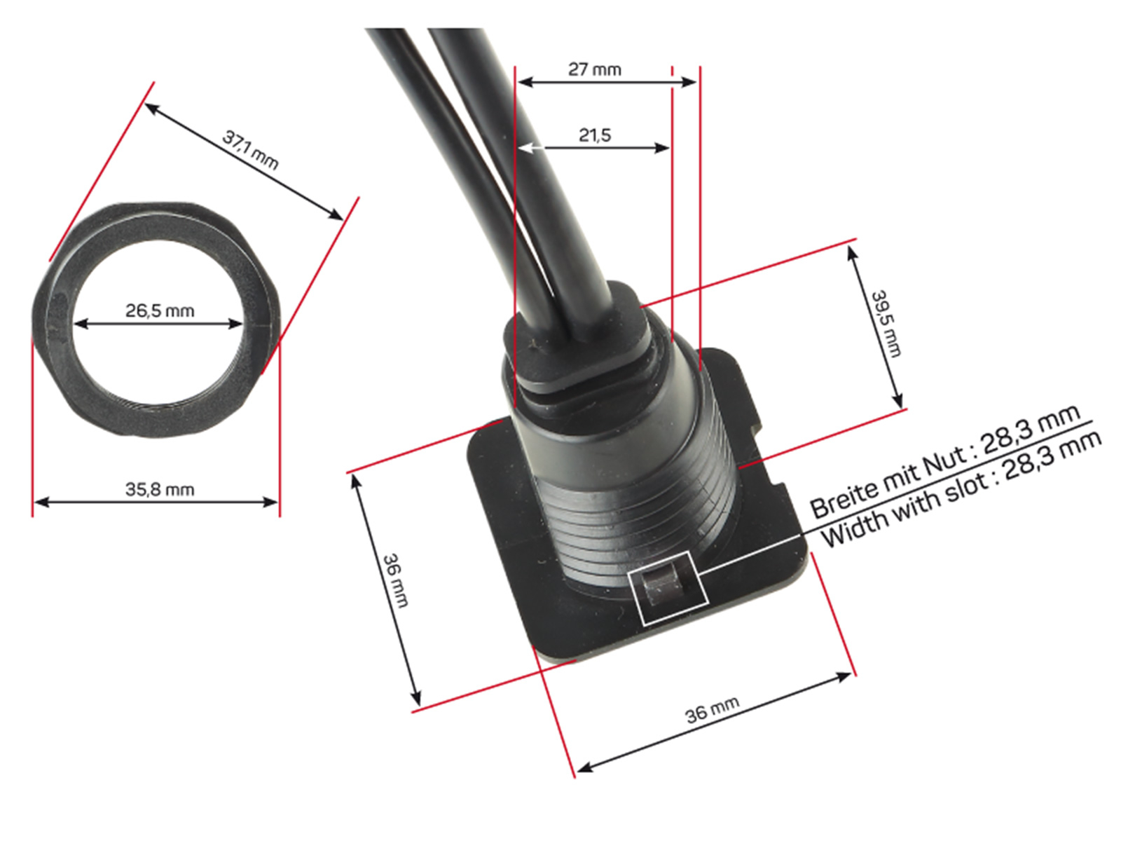 USB/HDMI Einbaubuchse/Aufbaugehäuse USB-A/HDMI
