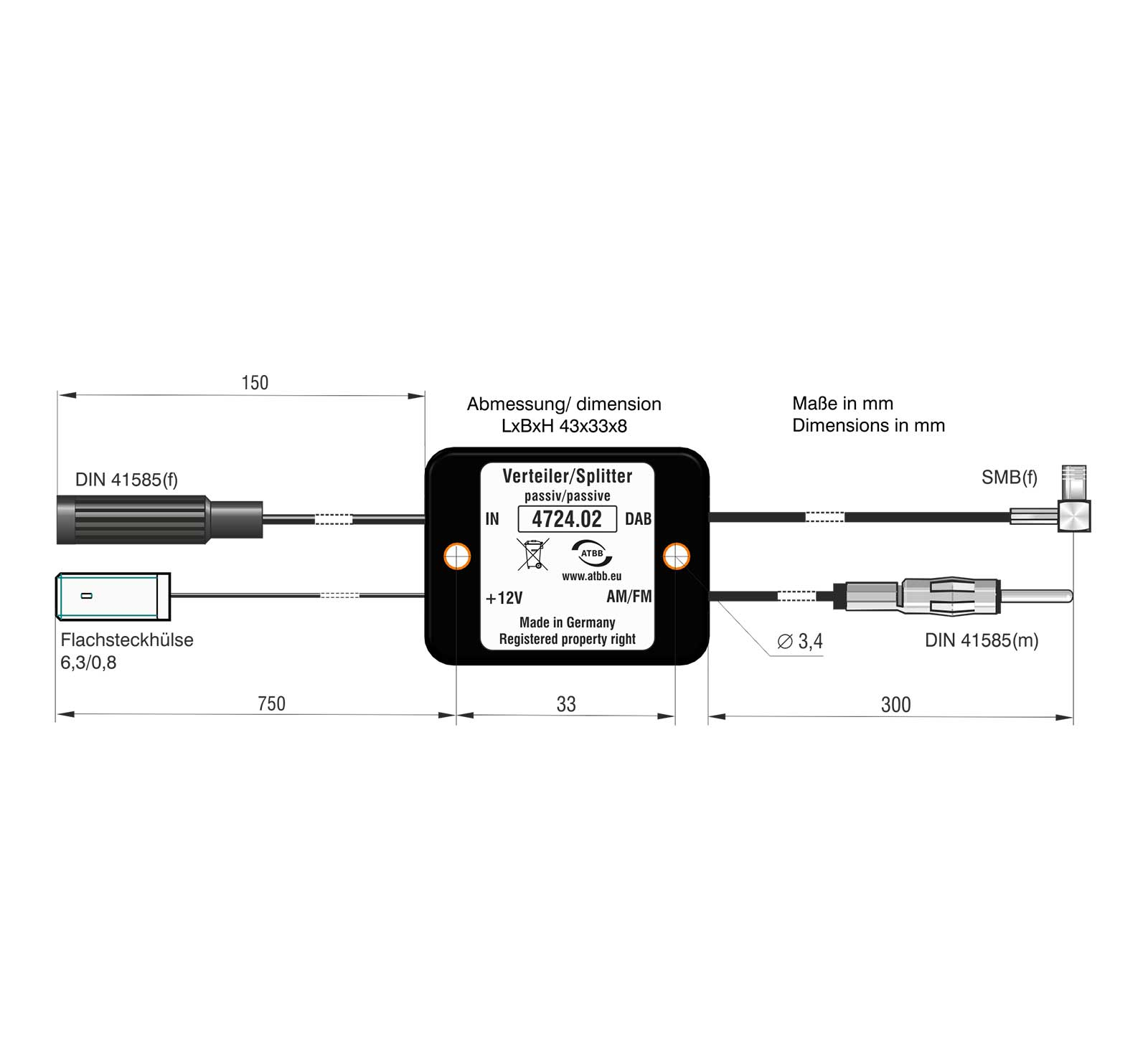 ATBB 4724.02 Passive Weiche - Splitter AM, FM, DAB, DAB+