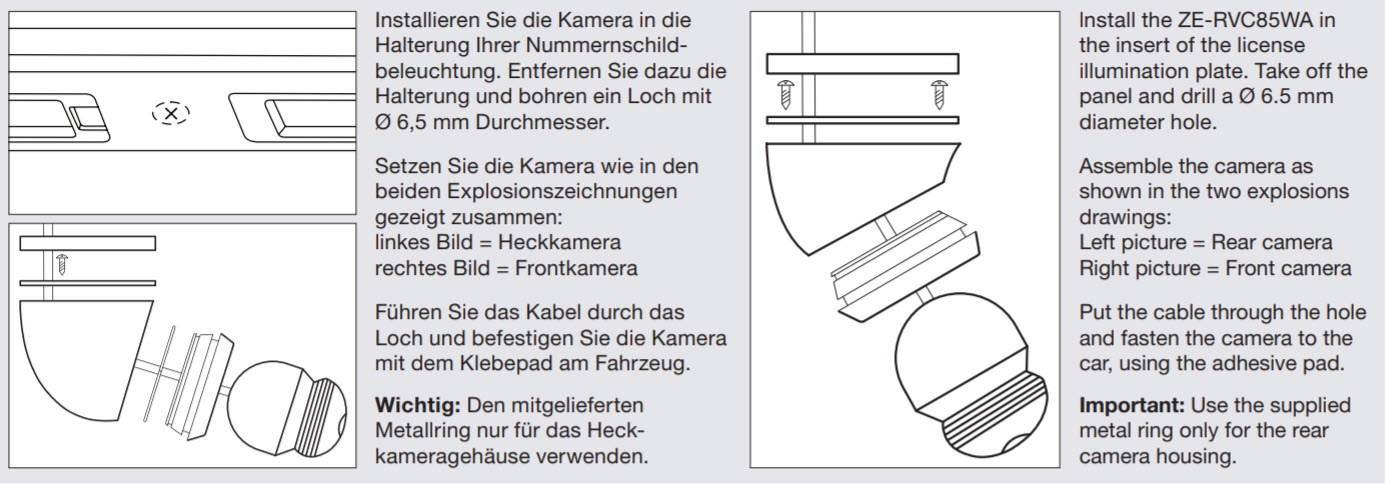 ZENEC ZE-RVC85WA Weitwinkel Front- oder Rückfahrkamera