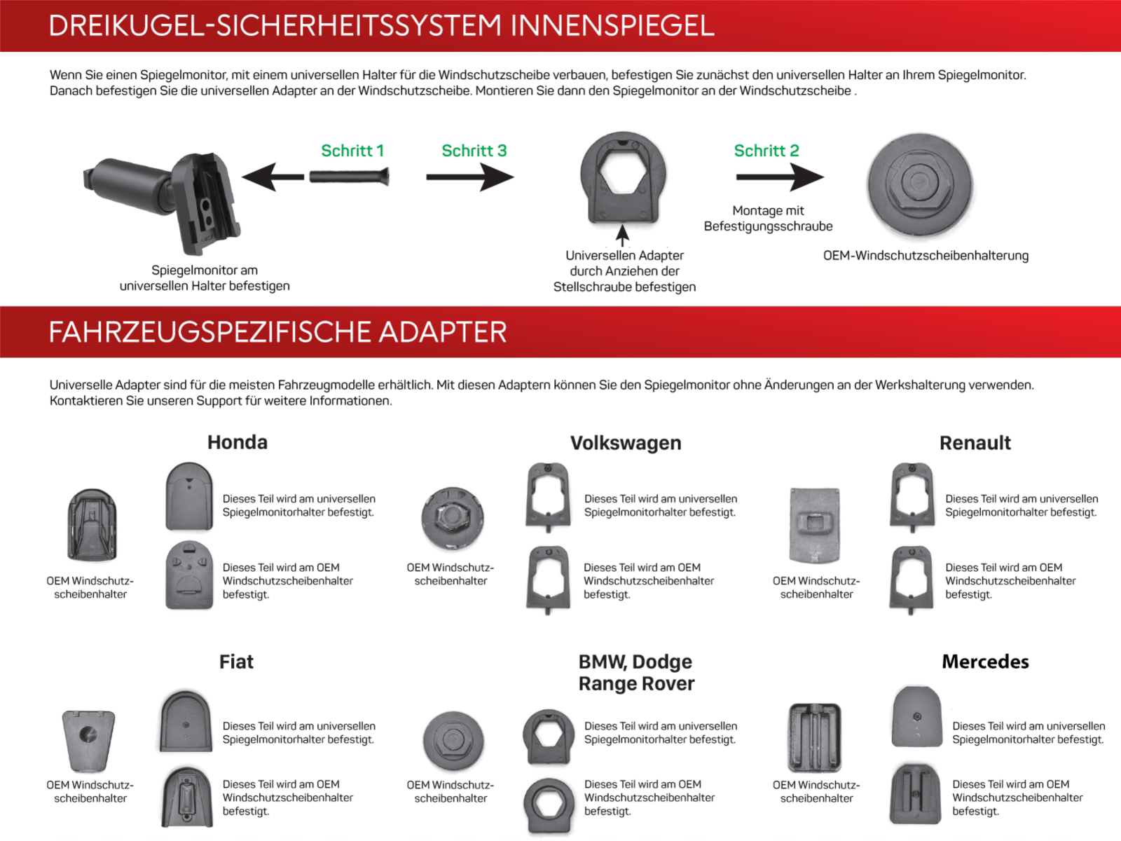 Spiegelmonitor Scheibenhalter universal
